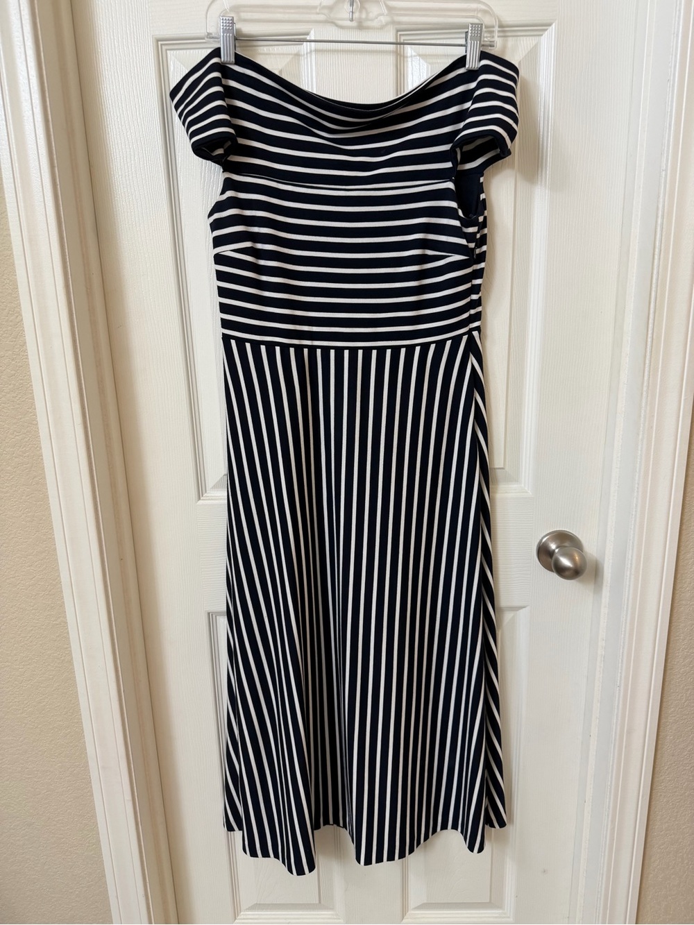 Banana Republic Black & White One-Shoulder Striped Midi Dress